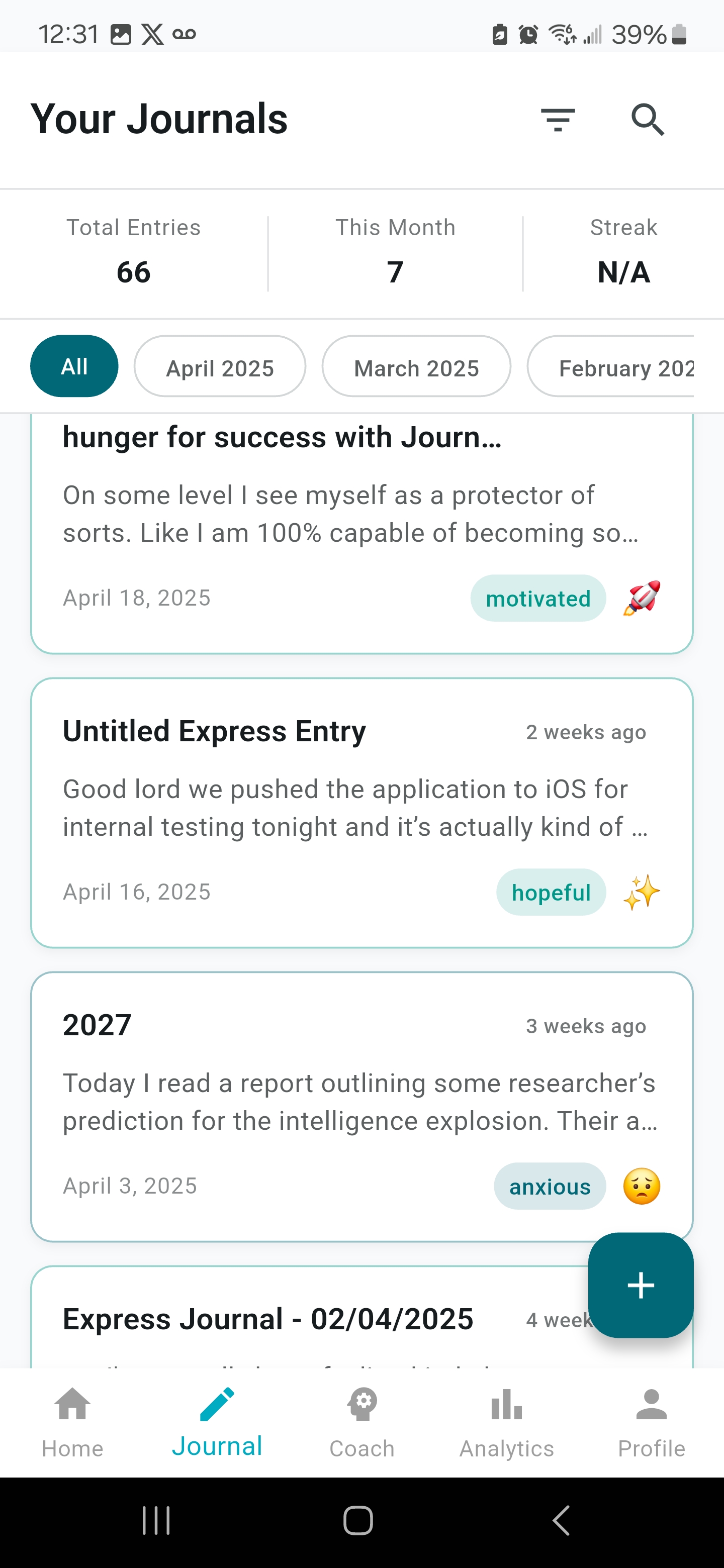 InnerPrompt Journal List Screen